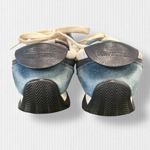 Tory Burch Hank Sneakers Nylon/Suede‎ White/Blue Size 9.5M - Picture 5 of 10